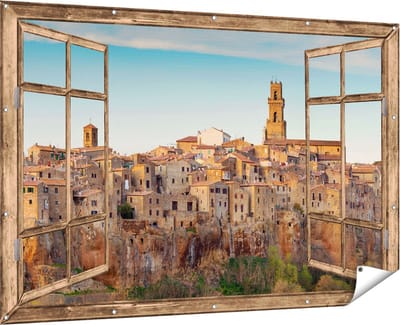 Gards Tuinposter Doorkijk Oude Stad in Toscane, Italië - 180x120 cm - Tuindoek - Tuindecoratie - Wanddecoratie buiten - Tuinschilderij