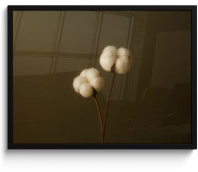 Poster in lijst - Fotolijst 80x60 cm - Posters - Takken - Katoen - Wit - Bollen - Posterlijst zwart - Decoratie - Wanddecoratie woonkamer - Muurdecoratie slaapkamer