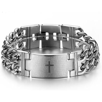 Bracelet chaîne punk homme croix double rangée acier titane bracelet couple gray