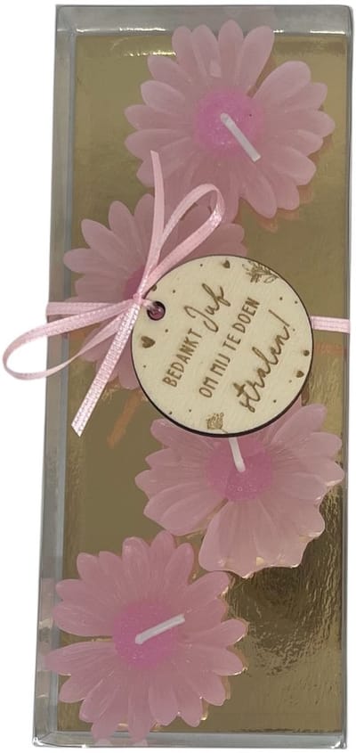 Cadeaudoosje kaarsjes JUF | roze | bloemen | jij bent de liefste | liefste juf | topjuf | einde schooljaar | cadeau
