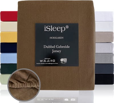 iSleep Dubbel Gebreide Jersey Hoeslaken - Hoge Hoek - Rondom Elastiek - Eenpersoons - 80/90x200 cm - Bruin