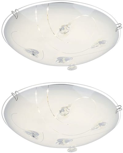 Plafondlamp Eetkamerlamp LED designlamp met kristallen en lijnen, metaalglas, 1x LED 8 watt 640 lumen warm wit, D 25 cm, set van 2