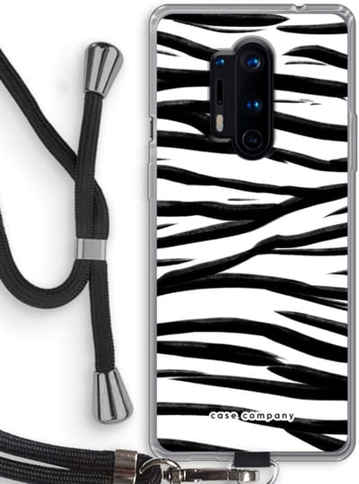 Case Company® - Hoesje met koord geschikt voor OnePlus 8 Pro hoesje met Koord - Zebra pattern - Telefoonhoesje met Zwart Koord - Bescherming aan alle Kanten en Over de Schermrand
