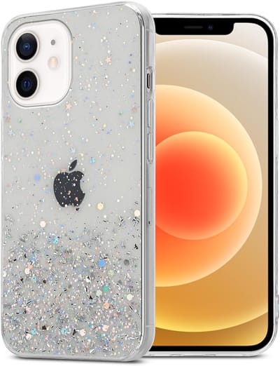 Cadorabo Hoesje geschikt voor Apple iPhone 12 MINI in Transparant met Glitter - Beschermhoes van flexibel TPU silicone met fonkelende glitters Case Cover Etui