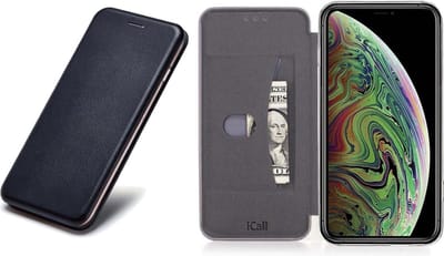 Kunstlederen Hoesje geschikt voor Apple iPhone Xs / X Zwart - Wallet Book Case Cover van iCall