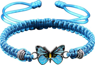 Verstelbare Gevlochten Armband met Vlinder Charm – Blauw – Handgemaakte Unisex Armband voor Vrouwen en Mannen – Eenvoudige Vriendschapsarmband als Cadeau