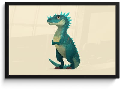 Poster in lijst - Fotolijst 60x40 cm - Posters - Dinosaurus - Turquoise - Stekels - Posterlijst zwart - Decoratie - Wanddecoratie woonkamer - Muurdecoratie slaapkamer