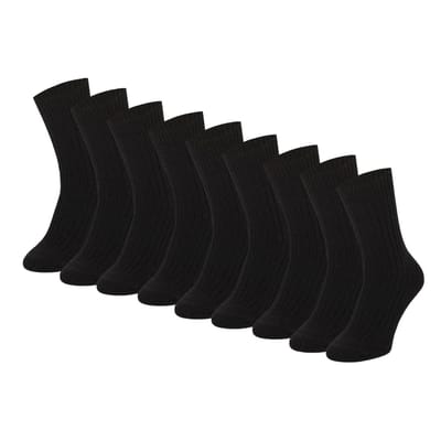 Noorse Wollen Werksokken - Badstof Zool - 9-Pack - Zwart / 39/42