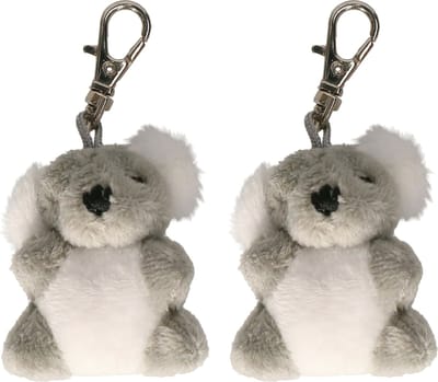 Nature Planet Koala knuffel - 2x - pluche stof - sleutelhangers - 6 cm - grijs - cadeau knuffels voor schooltas