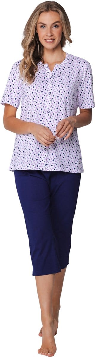 Pastunette - Pyjama - Purple Haze - Organisch Katoen - Wit/Paars - Doorknoop - Maat 40