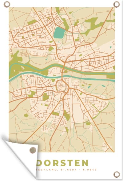 Muurdecoratie Dorsten - Plattegrond - Kaart - Stadskaart - Vintage - 120x180 cm - Tuinposter - Tuindoek