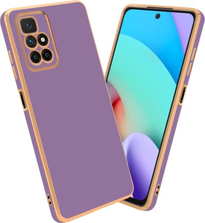 Cadorabo Hoesje geschikt voor Xiaomi RedMi 10 in Glossy Paars - Goud - Beschermhoes Case Cover van flexibel TPU-silicone en met camerabescherming