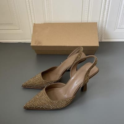 Puntschoen Achterkant Leeg Hoge Hak Pumps Diamant Helder Blootgestelde Hiel Hoge Hak Muller Schoenen Slingbacks 35 goud