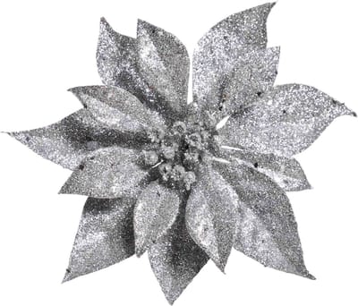 Cosy & Trendy Kerstboomversiering - bloem - op clip - zilveren kerstster - 18 cm