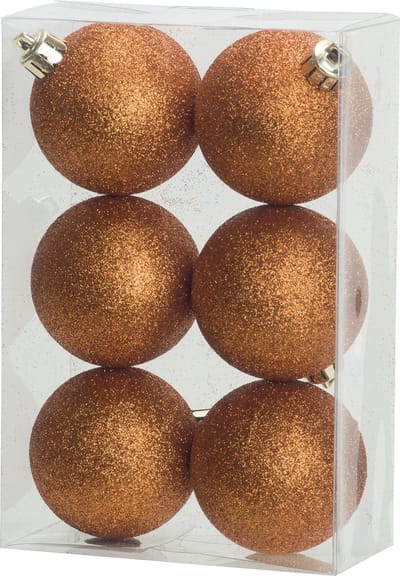 Cosy & Trendy Kerstballen - 6x st - oranje - glitters - D6 cm - kunststof - kerstversiering
