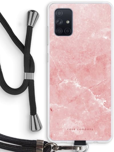 Case Company® - Hoesje met koord geschikt voor Samsung Galaxy A71 hoesje met Koord - Roze marmer - Telefoonhoesje met Zwart Koord - Bescherming aan alle Kanten en Over de Schermrand