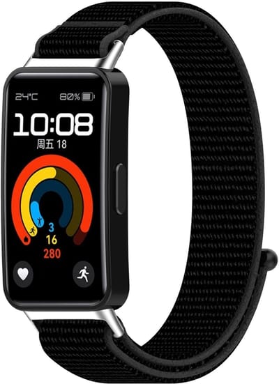 By Qubix - Sport loop nylon bandje - Zwart - geschikt voor Huawei Band 10 / 9 / 8