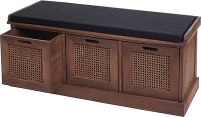 Bank MCW-J49, gestoffeerde bank garderobebank, kussens opbergboxen opbergvak 47x110x40cm ~ bruin, bekleding zwart