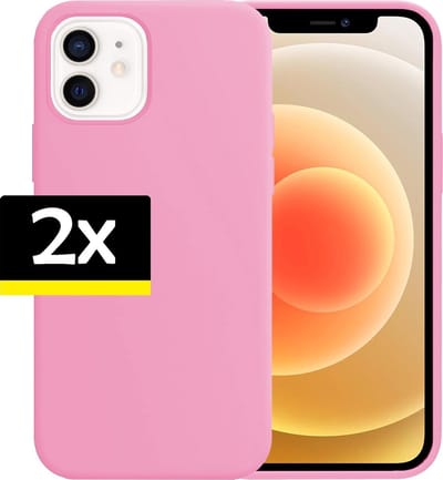 Hoesje - 2 Stuks - Geschikt voor Apple iPhone 12 - Sterk & Shockproof - Case Siliconen - Back Cover - Telefoon Hoes - Telefoonhoesjes - Roze