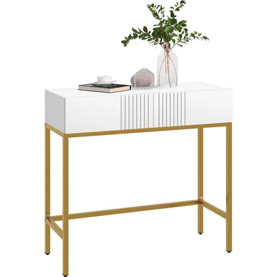 HOMCOM consoletafel, consoletafel, met 2 laden, stalen onderstel, antislipvoetjes, voor entree, woonkamer, wit