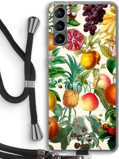 Case Company® - Hoesje met koord geschikt voor Samsung Galaxy S21 hoesje met Koord - Classic Flora - Telefoonhoesje met Zwart Koord - Bescherming aan alle Kanten en Over de Schermrand