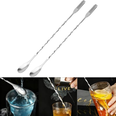2 stuks - Barlepel - Cocktail roerlepel - Cocktail roerstok - Barlepel van roestvrij staal - Voor het mixen, garneren en op smaak brengen van drankjes - Antislip - Roestbestendig - Zilver - 26 x 2 cm - Geschikt voor thuis en in de bar