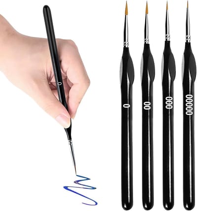 Set van 4 Fijne Detailpenselen voor Schilderen op Nummer, Modelbouw, Miniatuurkunst en Nagelkunst - Acryl, Waterverf en Olieverf Penselen voor Nauwkeurige Details