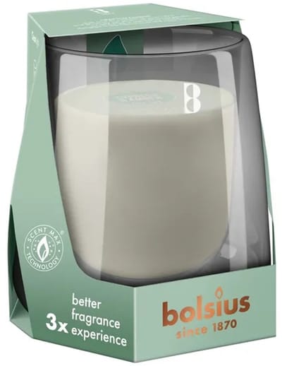 Bolsius CleanLight Starterkit Cypress & Amber – Navulbare Geurkaars met Handgeblazen Glazen Houder – 4 Stuks
