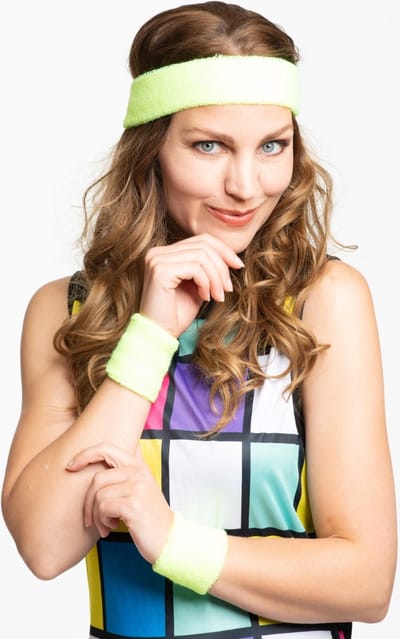 Partychimp Set Hoofdband Polsbandjes voor bij Carnavalskleding Dames Carnaval Accessoires Foute Party Toppers in Concert 2025 Fout en Stout- Neon Geel - Polyester
