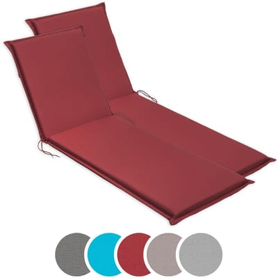 sleepling 190 x 58 cm ligbedkussen | set van 2 | kussen voor tuinligbed | met bevestigingsbanden | Made in EU | afneembare hoes van polyester, wasbaar op 30 graden | rood