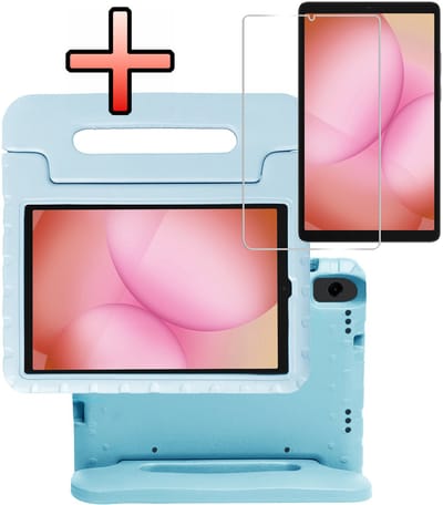 Hoes - Geschikt voor Samsung Galaxy Tab A11 - Met Screenprotector - Kinderhoes Shockproof Bumper - Kidsproof Case - Tablet Hoesje - Kinder Cover - Sky