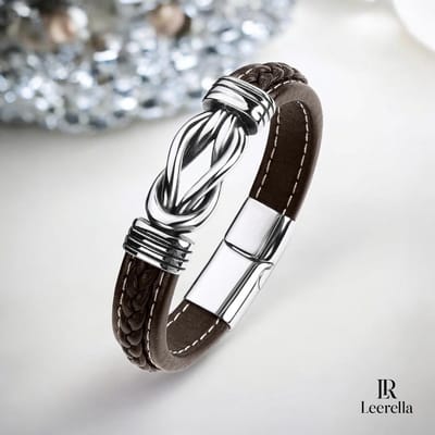 Leerella Armband Leer met RVS Infinity Knoop Bruin 21cm – Sterke Magnetische Sluiting – 5 Kleuren – Unisex & Premium Kwaliteit