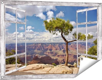 Gards Tuinposter Doorkijk Grand Canyon met Boom - 90x60 cm - Tuindoek - Tuindecoratie - Wanddecoratie buiten - Tuinschilderij