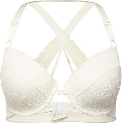 Ulla Popken - Dames - Beugel-bh kant zachte cups voorsluiting - Crèmewit - Maat 85B