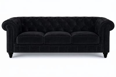 Chesterfield Bank 3-Zits - Velvet Zwart - Fluweel- Sofa