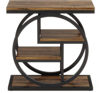 DMG Supply Bijzettafel - 4 Lagen - Industrieel - Bruin en Zwart - MDF en Metaal - 65 x 30 x 65 cm