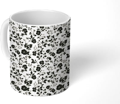 Mok - Koffiemok - Bloemen - Dessin - Zwart - Mokken - 350 ML - Beker - Koffiemokken - Theemok