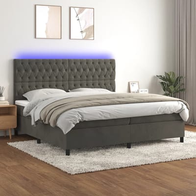 vidaXL - Boxspring - met - matras - en - LED - fluweel - donkergrijs - 200x200 - cm