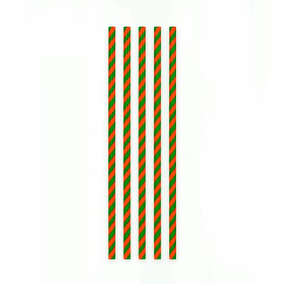 40 Papieren Rietjes Gestreept Groen/Rood - 6mm x 197mm - Set van 2 Pakjes (40 stuks) - Portugal / Marokko supporters & themafeest versiering