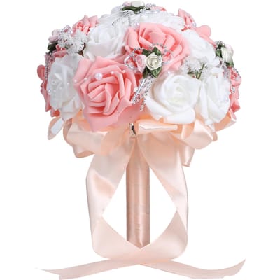 Bouquet de Mariage Artificiel Simulation Fleur à Tenir Décoration Fournitures de Mariage Rose rose