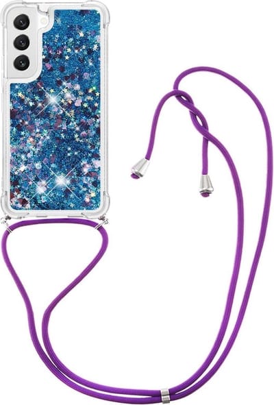 Lunso - Geschikt voor Samsung Galaxy S23 Plus / S23+ - Telefoonhoes met koord - Glitter Blauw