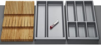 Orga-Box Vario SET 1 zilvergrijs voor lade van 120 mm, multifunctioneel inzetstuk, messenhouder, bestekbak, antislipmat Orga-Weave