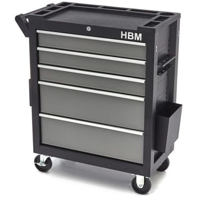 HBM deluxe gereedschapswagen, 5 laden, Klein, zwart, grijs