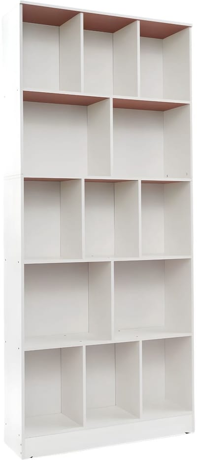 Boekenplank – Voor woonkamer, slaapkamer en thuiskantoor – 5-laags open boekenkast, 80×24×180 cm – Warm wit, Eik, Zwart, Grijs