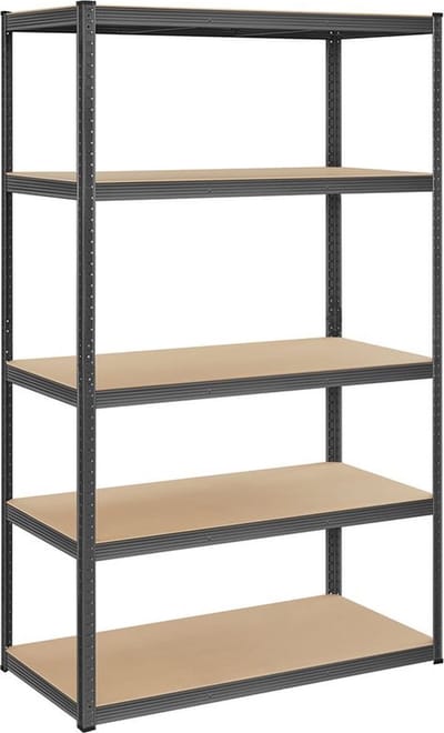 Kelderplank - Zwaar uitgevoerde plank - Met 5 verstelbare planken - Hoge opbergplanken - Utility-planken - Grijs - 60 x 120 x 200 cm