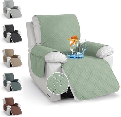 Zachte Recliner Stoelbeschermer met Armleuningen en Opbergvakken, Antislip, Wasbaar, 59 x 203 cm, Vlek- en Huisdierbescherming, Mintgroen