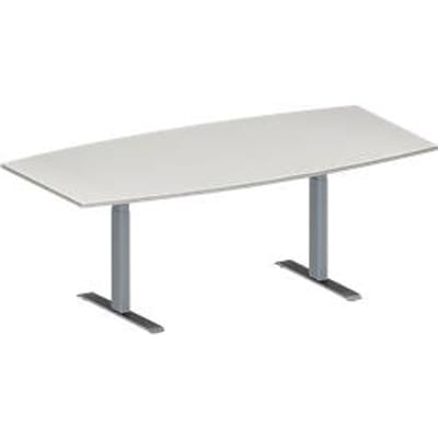 Schäfer Shop  Genius Vergadertafel MODENA FLEX, in hoogte verstelbaar, bootvorm, T-poot rechthoekige buis, B 2000 x D 1000/800 mm, lichtgrijs