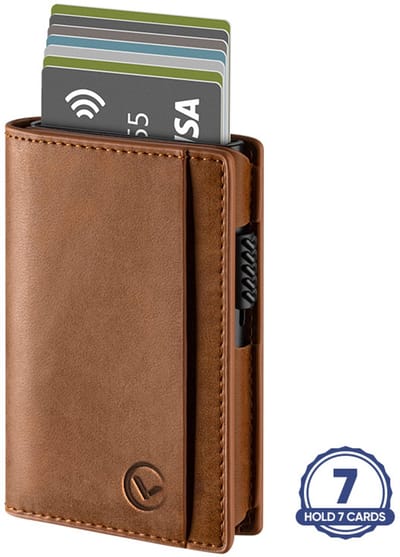 VEXON Slim - Wallet pro - Premium Wallet Slim - Pasjeshouder Bruin - 7 Pasjes + Briefgeld - RFID Creditcardhouder - Pasjeshouder Mannen & Vrouwen - Pasjeshouder Uitschuifbaar - Kaarthouder - Kaarthouder Pasjes - Bruin - Incl. Luxe Cadeaubox