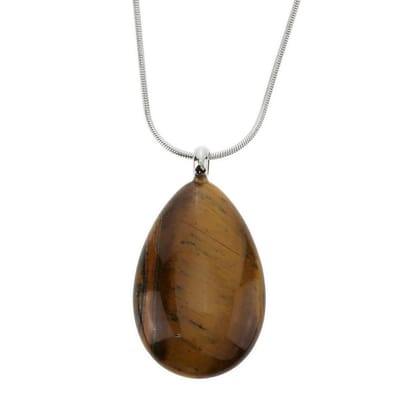 Behave – Ketting tijgeroog natuursteen – Druppelvorm zilverkleur boho
