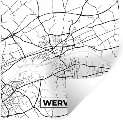 Muurstickers - Sticker Folie - Stadskaart – Zwart Wit - Kaart – Wervik – België – Plattegrond - 100x100 cm - Plakfolie - Muurstickers Kinderkamer - Zelfklevend Behang XXL - Zelfklevend behangpapier - Stickerfolie